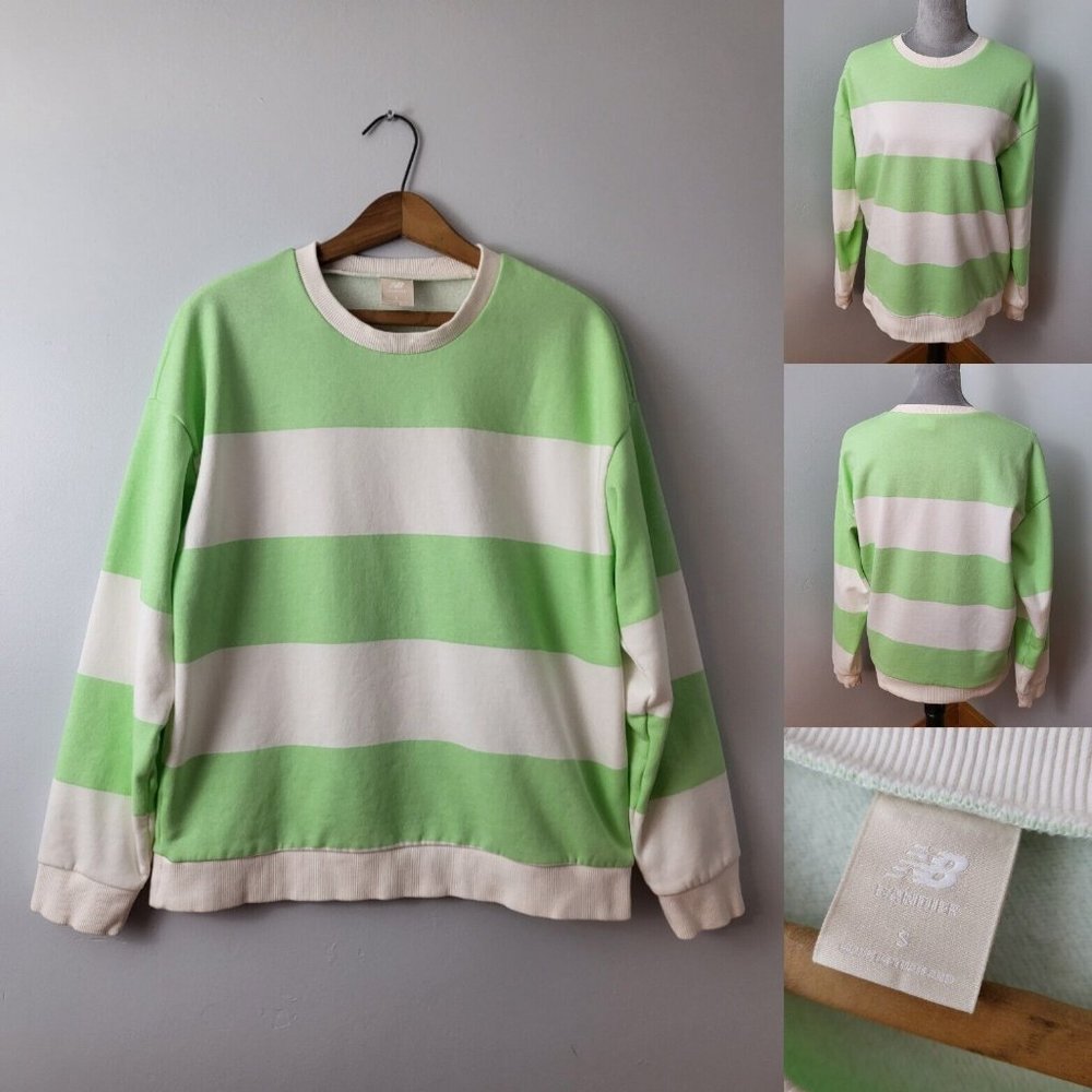 EUC New Balance x Bandier Mens Crewneck Striped Green Pullover Sweatshirt Size S